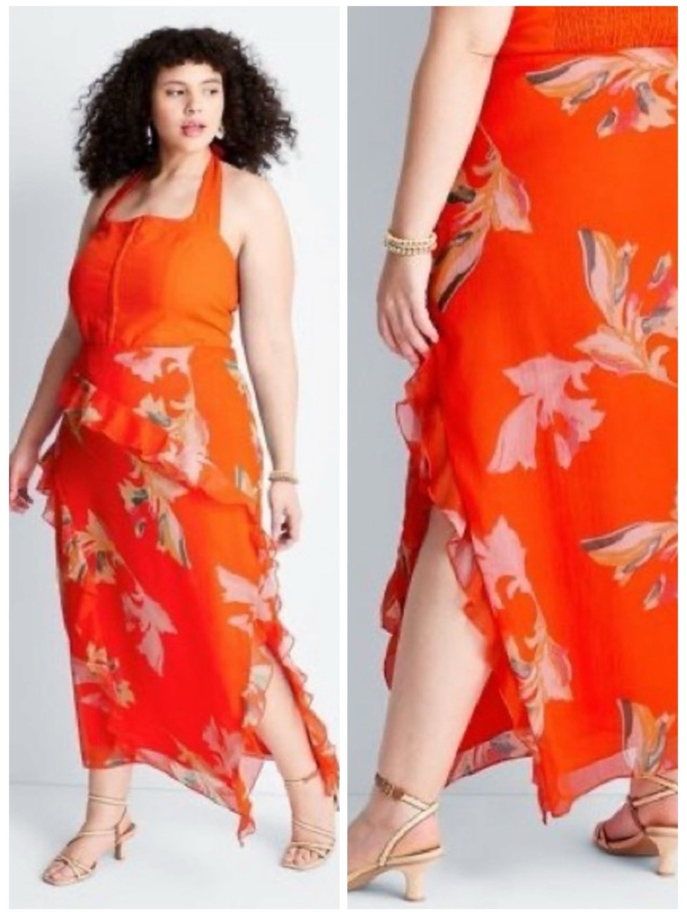 Future Collective Jenee Naylor Asymmetrical Ruffle Floral Maxi Skirt Size 22